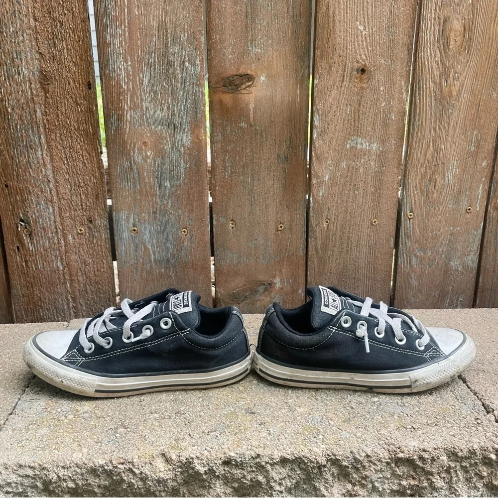 CONVERSE Kids Black White Canvas Sneakers All Star Cushion Tongue Size 2